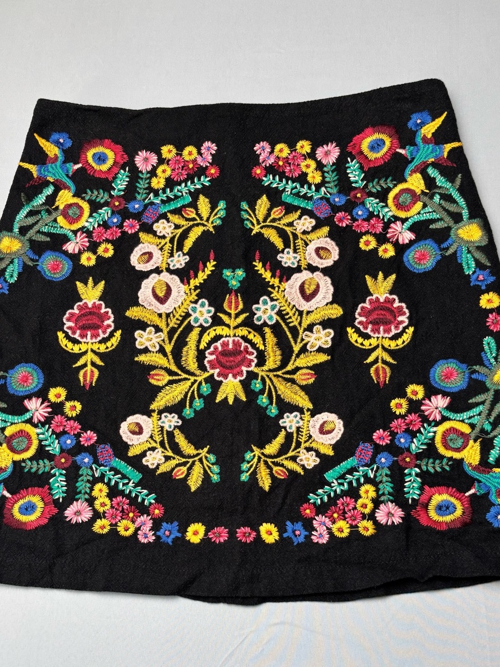 Umgee Embroidered Floral Mini Skirt Small Boho Festival Folk Art